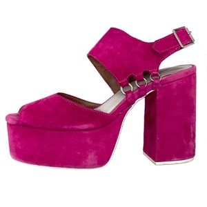 Jeffrey Campbell Umeko vintage 70s style chunky pink suede platform sandals 8.5